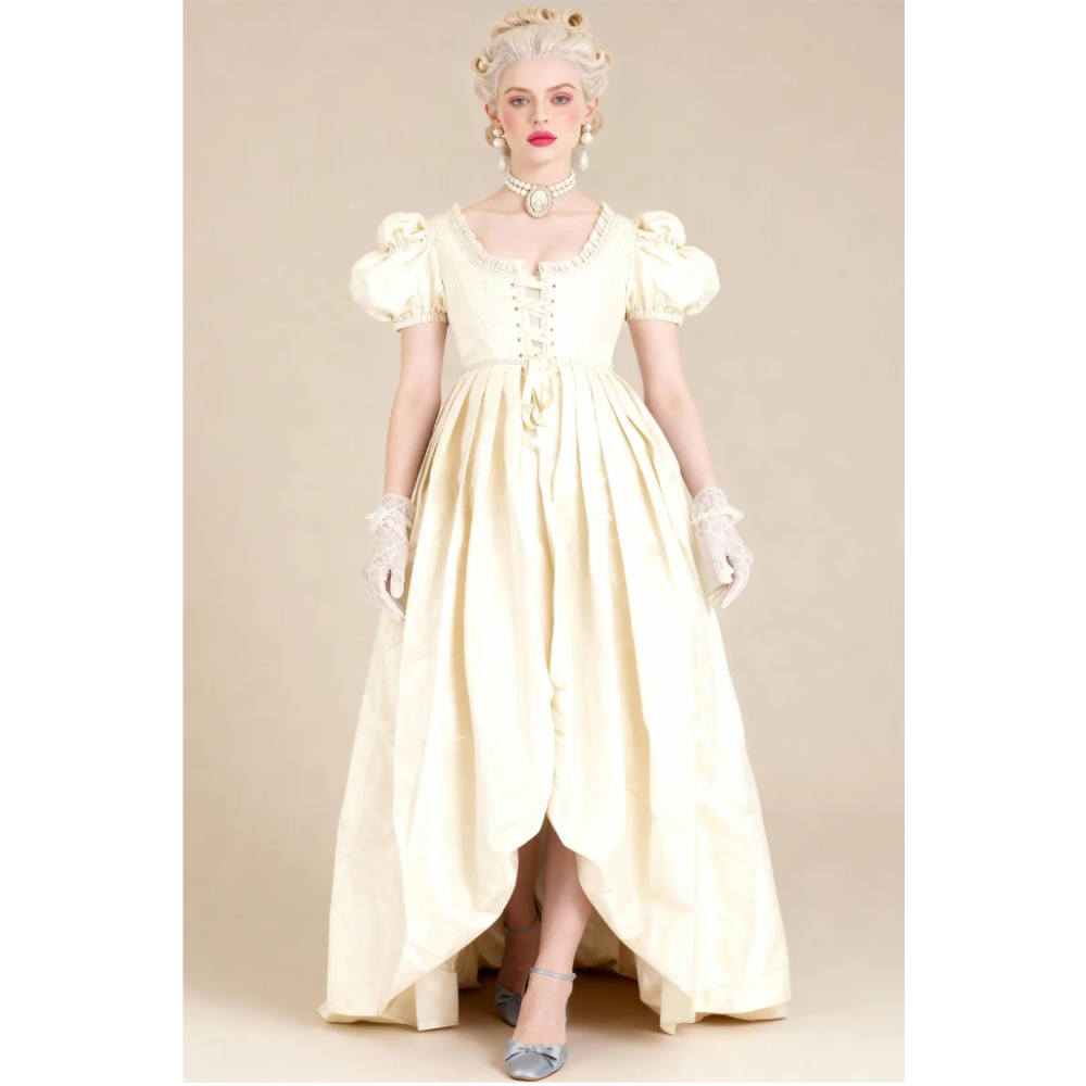 Attitude Corsets - Midori Rococo Overbust Guinevere Langes Korsett Kleid - Elfenbeinfarben